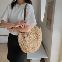 Maxi sac cabas en paille avec finitions simili cuir