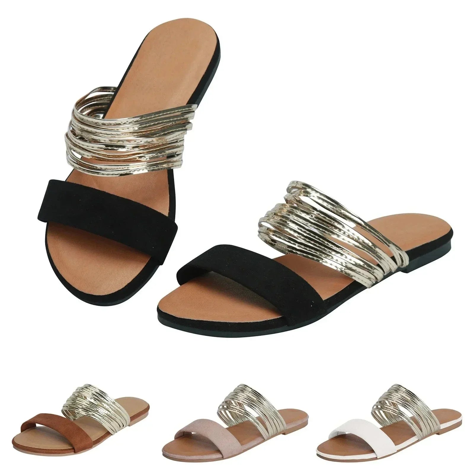 Sandales Plates à Brides Métallisées Élégantes pour Femme