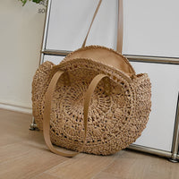 Maxi sac cabas en paille avec finitions simili cuir