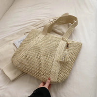 Grand sac cabas en paille zippé