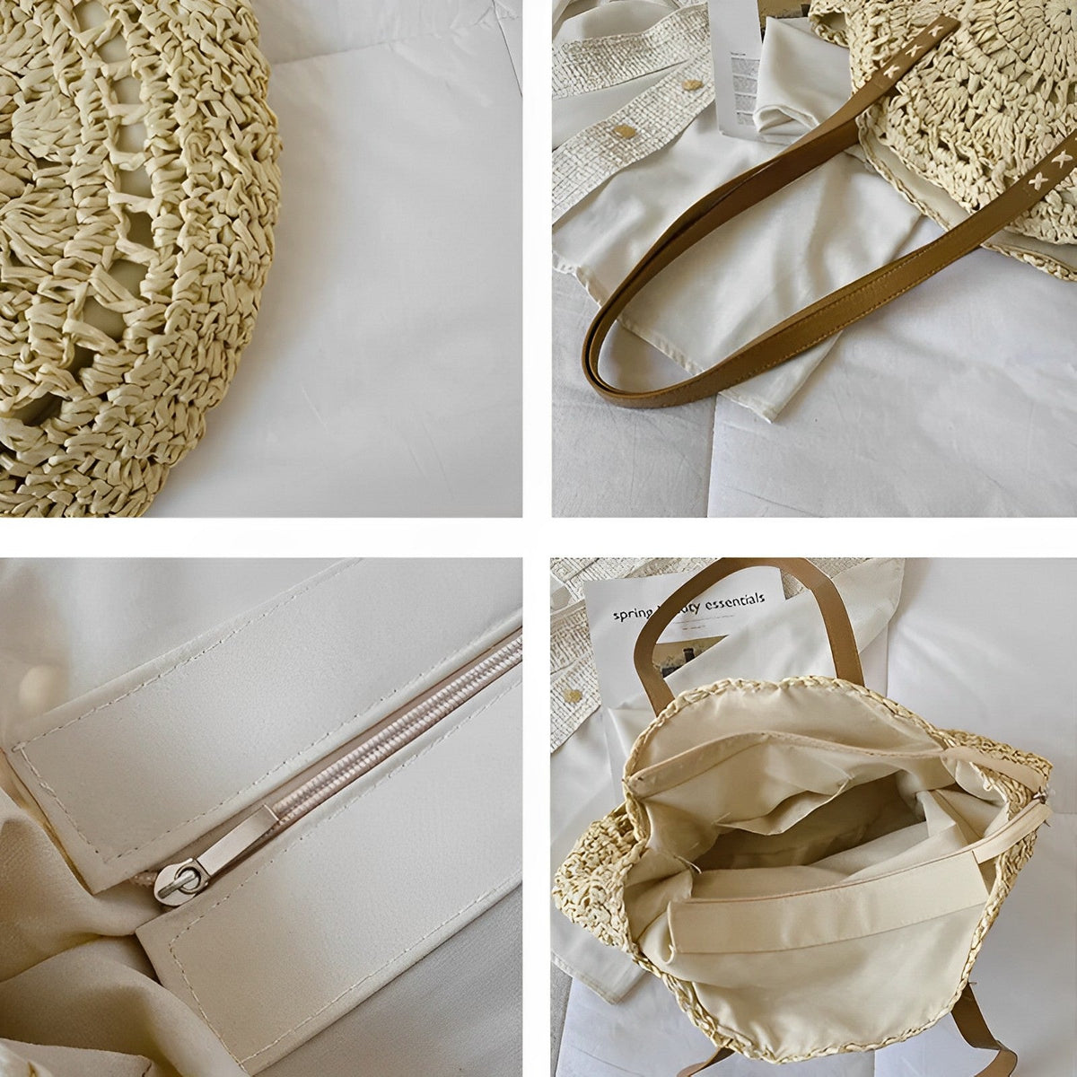 Maxi sac cabas en paille avec finitions simili cuir