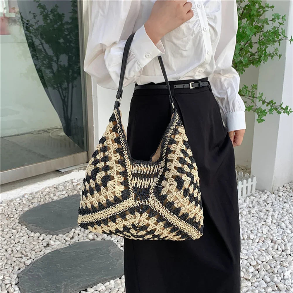Sac cabas en paille à fermeture magnétique