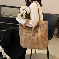 Grand sac cabas en paille zippé