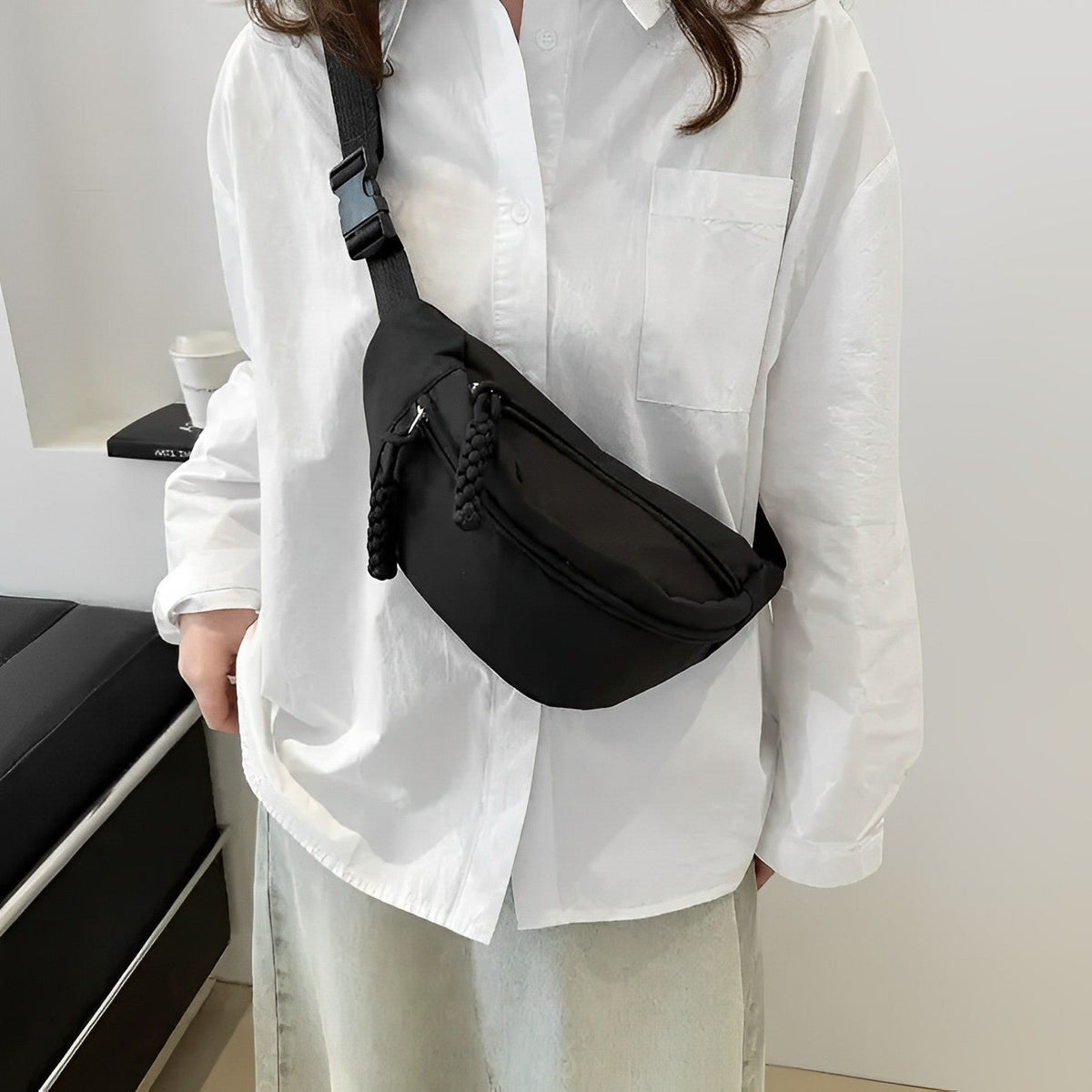 Sac banane bandoulière en nylon à sangle large