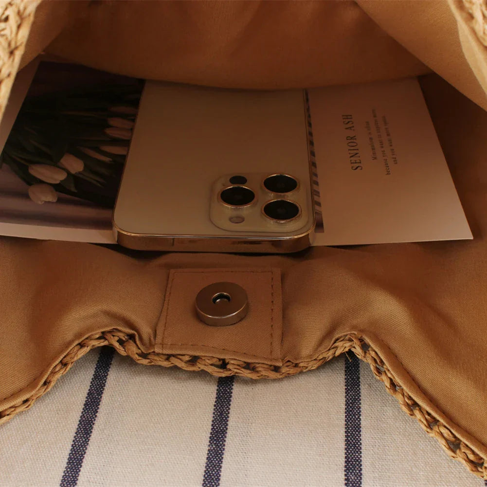 Sac cabas en paille à fermeture magnétique