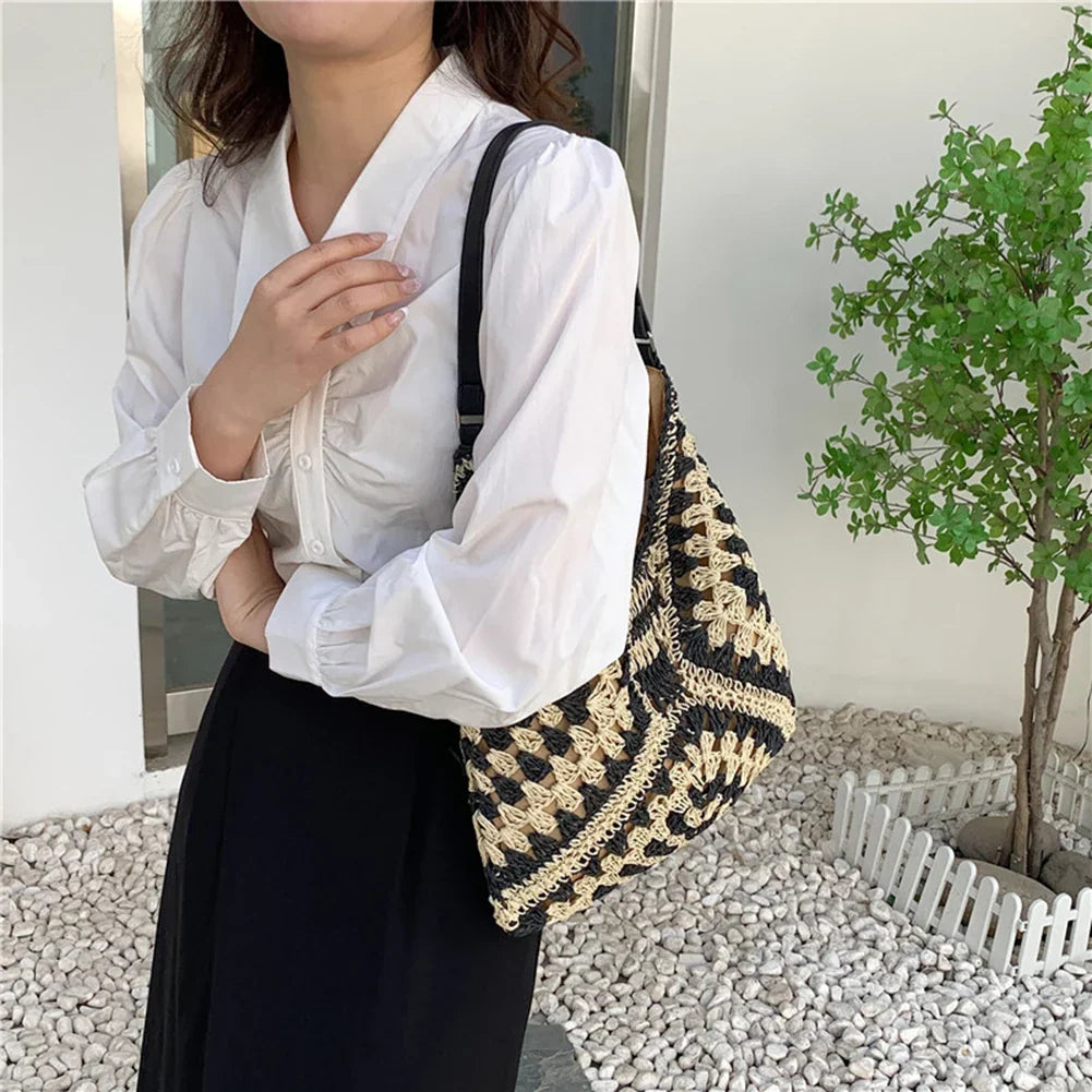 Sac cabas en paille à fermeture magnétique