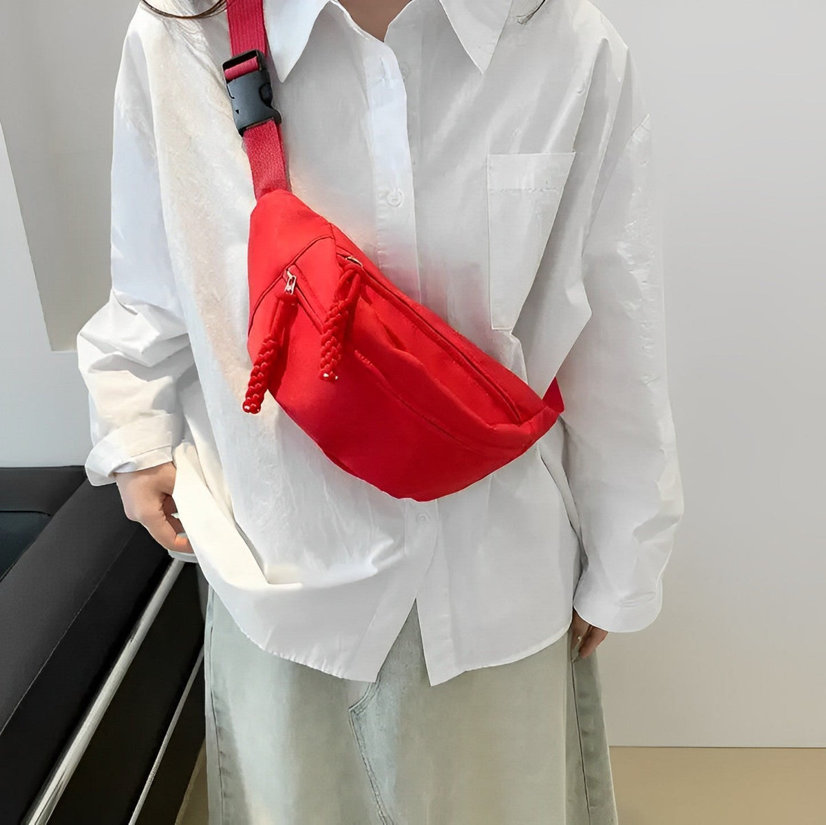 Sac banane bandoulière en nylon à sangle large