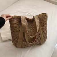 Grand sac cabas en paille zippé