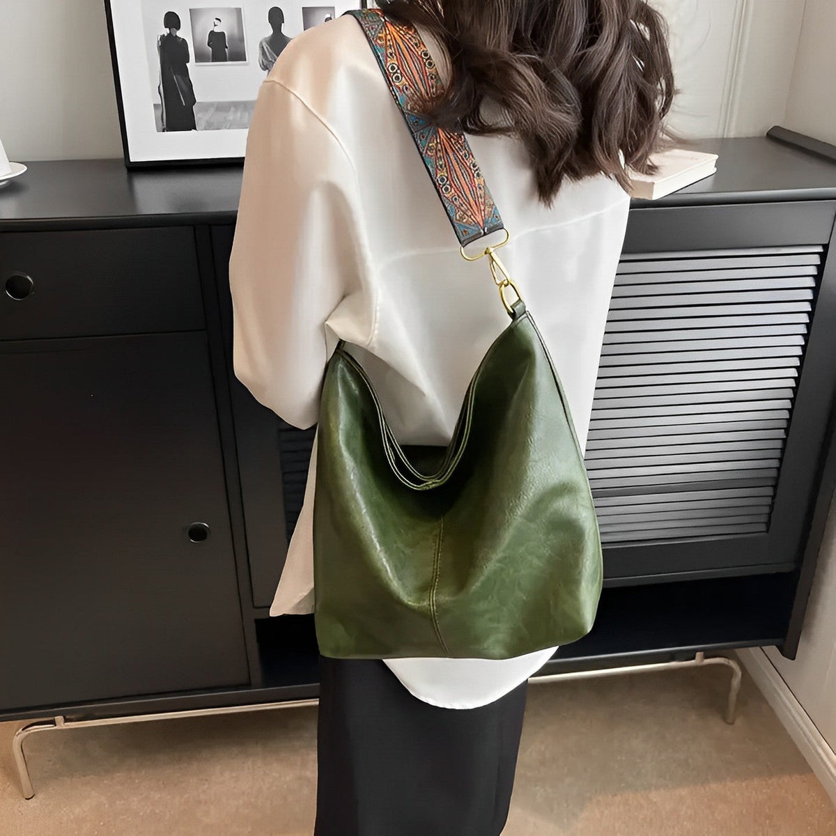 Sac bandoulière en simili cuir à sangle en tissu