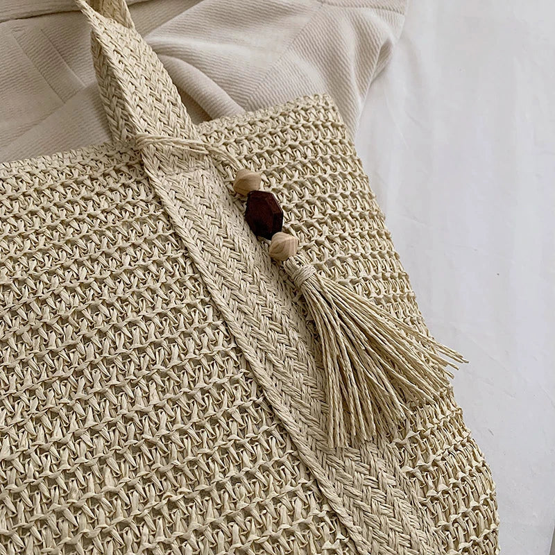 Grand sac cabas en paille zippé