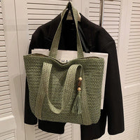 Grand sac cabas en paille zippé