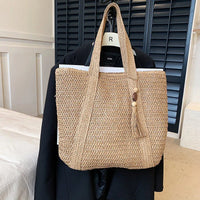 Grand sac cabas en paille zippé