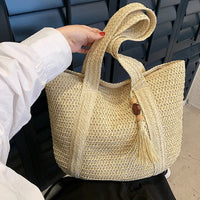 Grand sac cabas en paille zippé