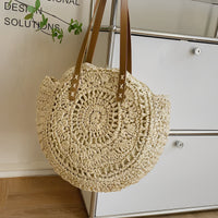 Maxi sac cabas en paille avec finitions simili cuir
