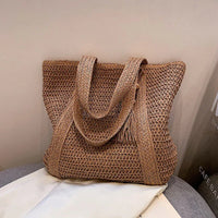 Grand sac cabas en paille zippé