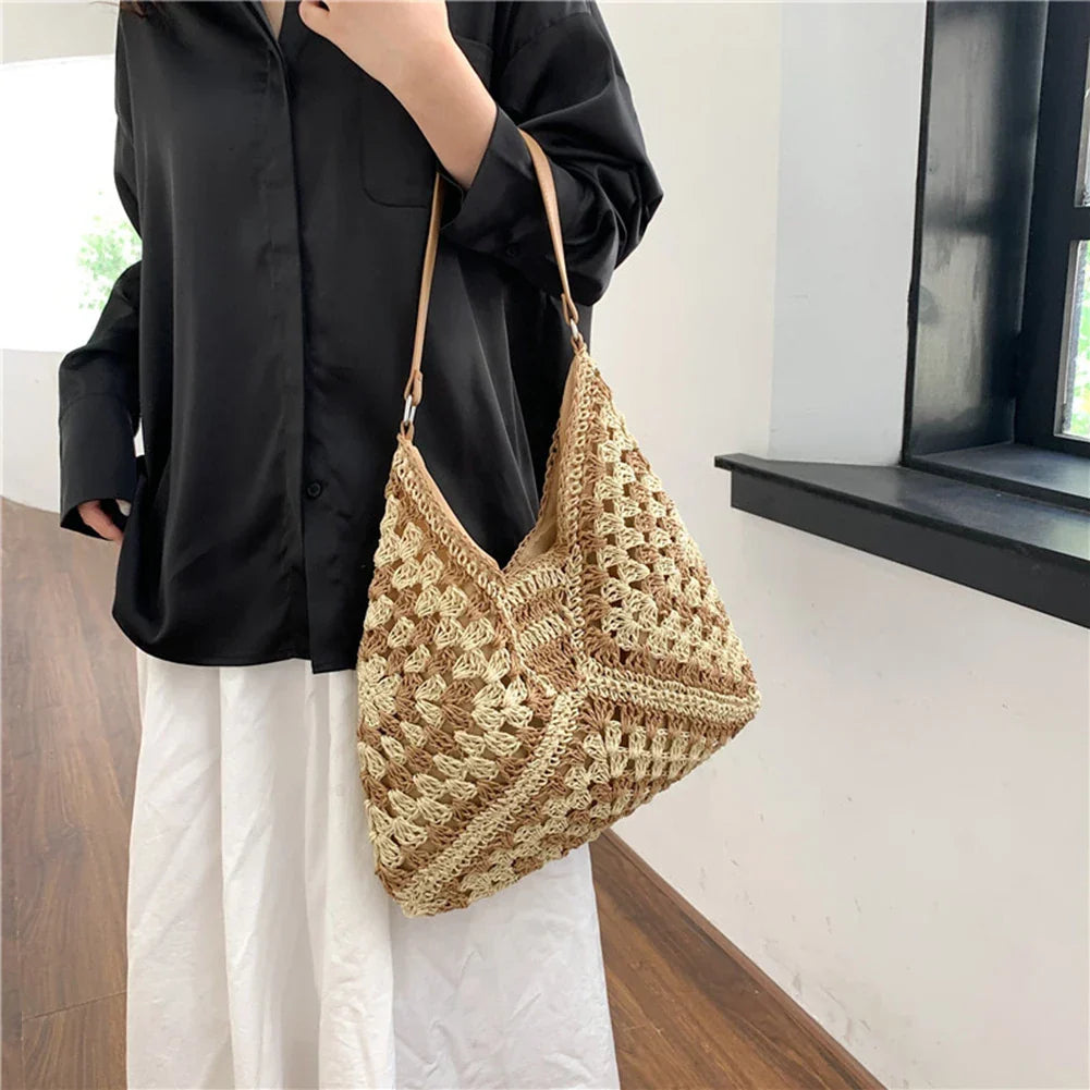 Sac cabas en paille à fermeture magnétique