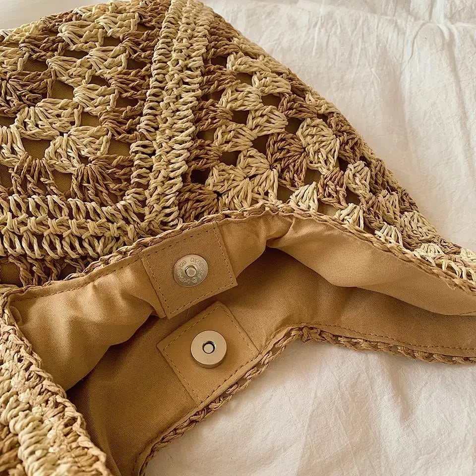 Sac cabas en paille à fermeture magnétique