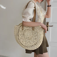 Maxi sac cabas en paille avec finitions simili cuir