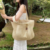 Grand sac cabas en paille zippé