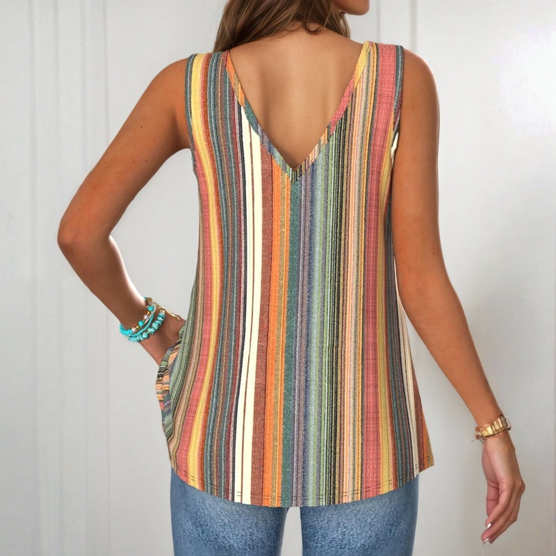 Top Femme Sans Manches à Rayures Multicolores
