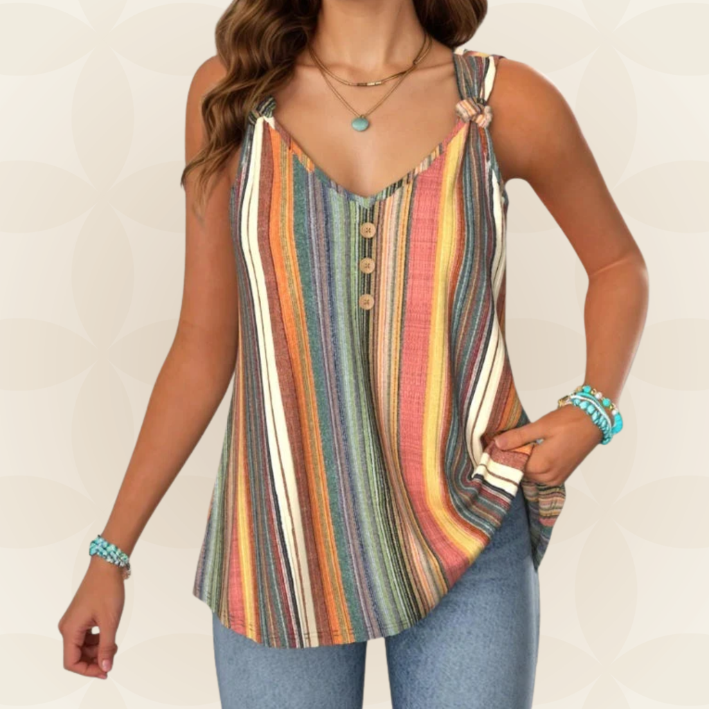 Top Femme Sans Manches à Rayures Multicolores