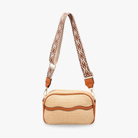 Petit sac bandoulière en paille à sangle brodée