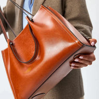 Sac cabas en cuir véritable à trois compartiments