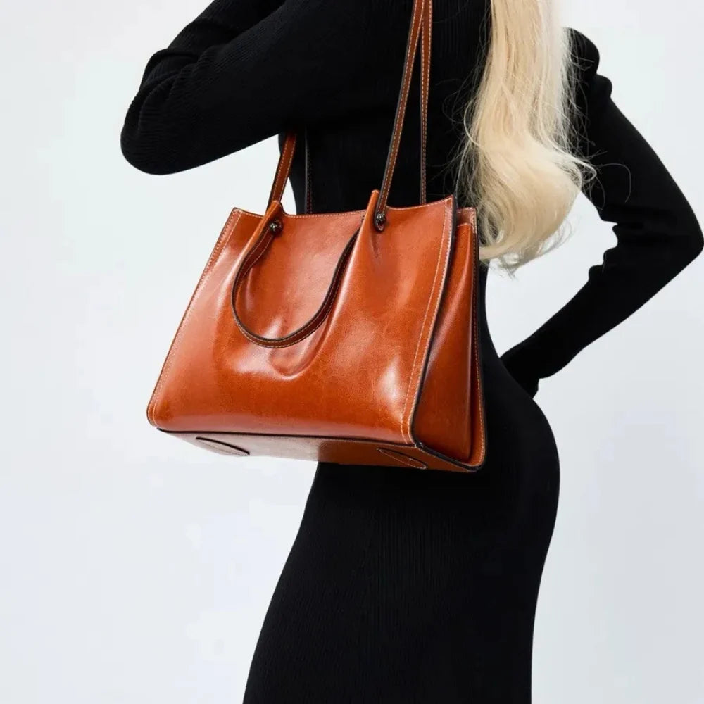 Sac cabas en cuir véritable à trois compartiments