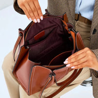 Sac cabas en cuir véritable à trois compartiments