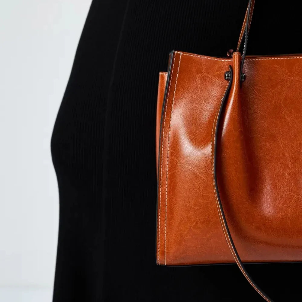 Sac cabas en cuir véritable à trois compartiments
