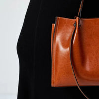 Sac cabas en cuir véritable à trois compartiments