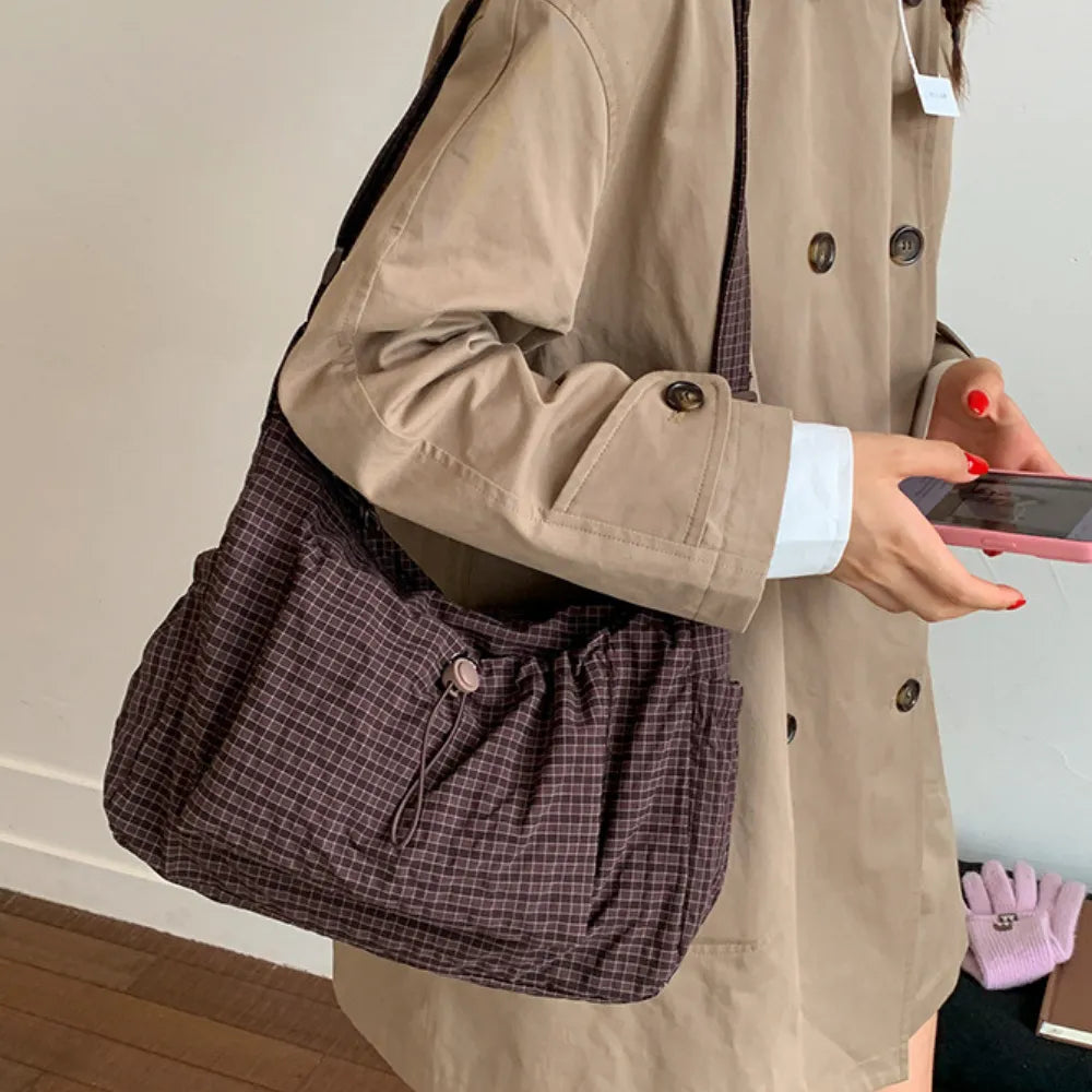 Sac bandoulière à carreaux en nylon