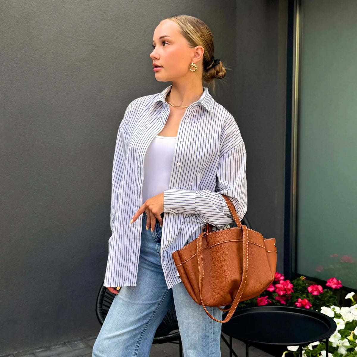 Sac cabas en simili cuir grainé avec pochette amovible