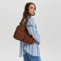 Sac bandoulière en velours côtelé à poches zippées