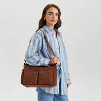 Sac bandoulière en velours côtelé à poches zippées