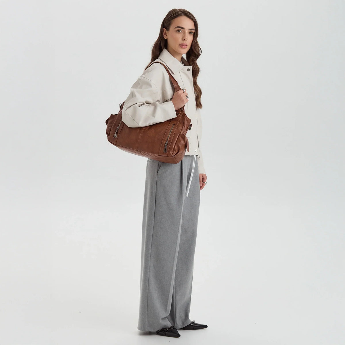 Grand sac bandoulière en simili cuir pour ordinateur