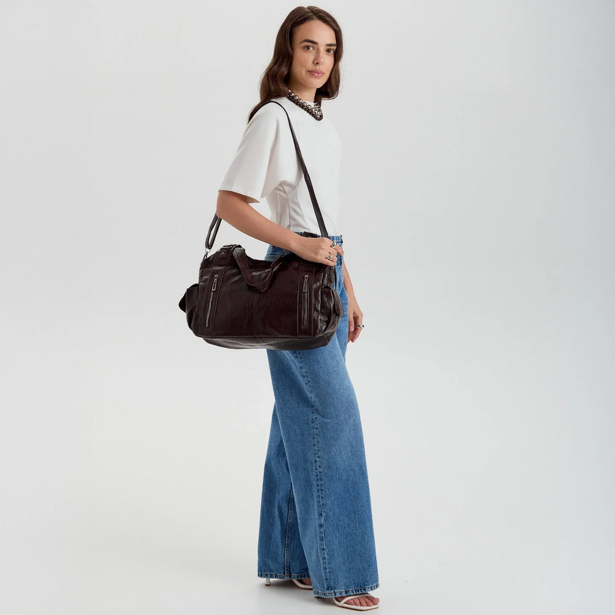 Grand sac bandoulière en simili cuir pour ordinateur