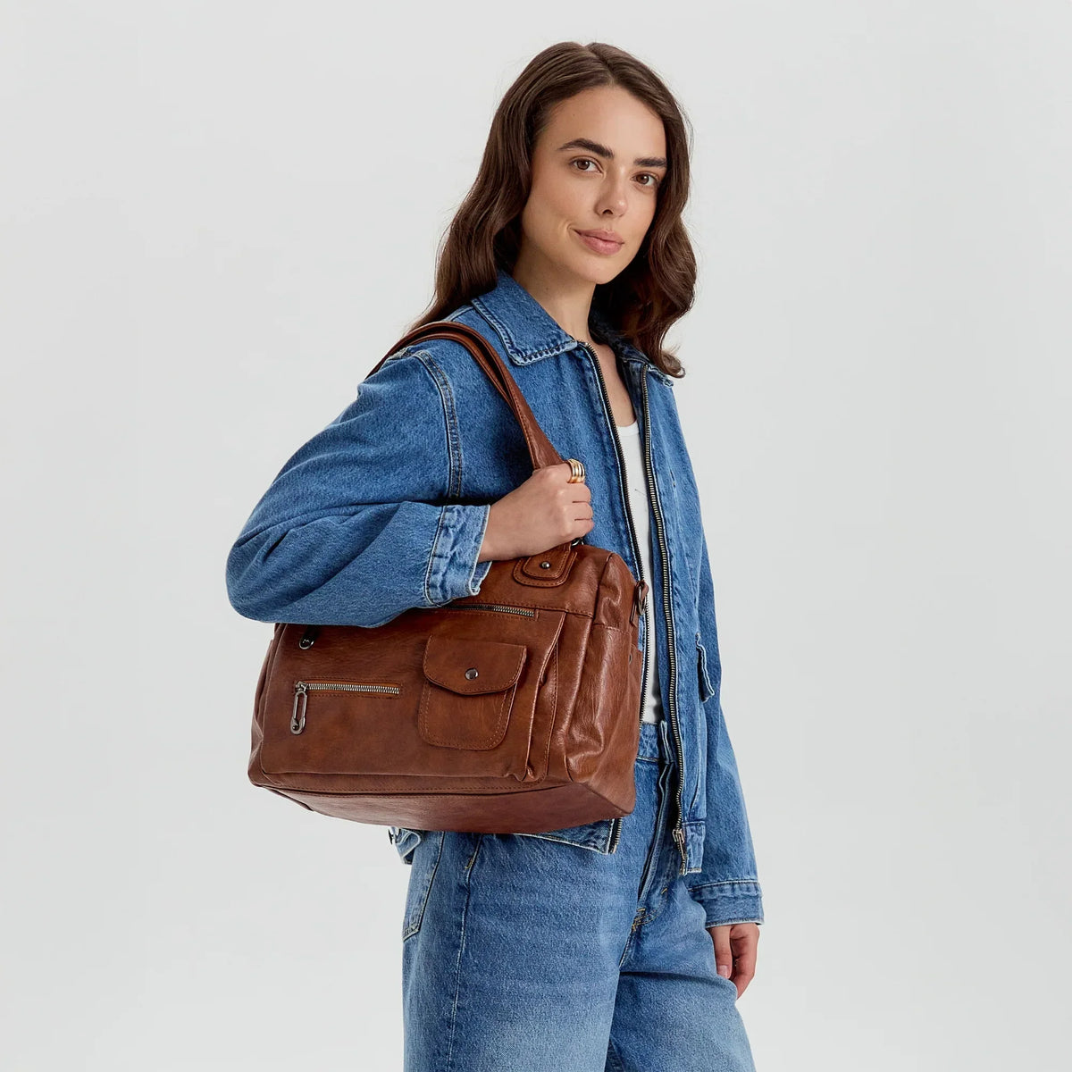 Sac bandoulière en simili cuir à deux compartiments