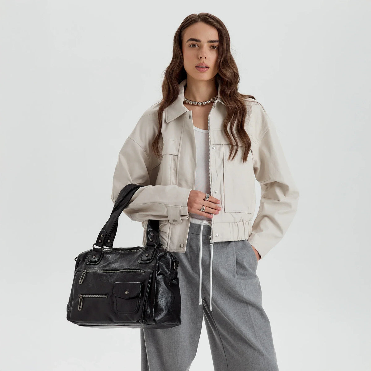 Sac bandoulière en simili cuir à deux compartiments