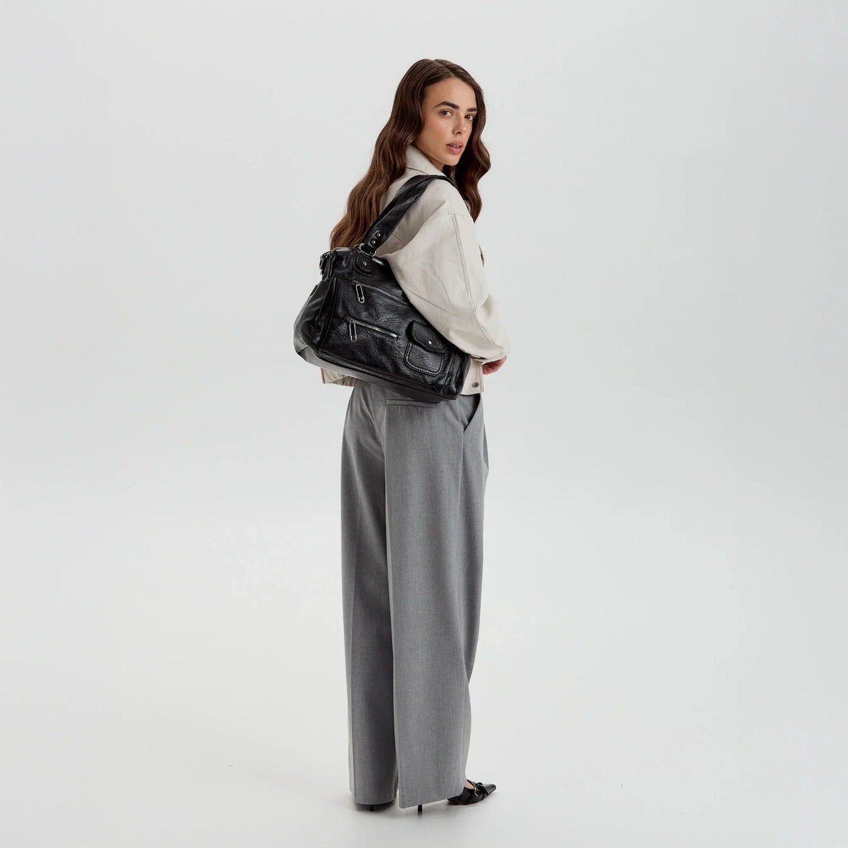 Sac bandoulière en simili cuir à deux compartiments
