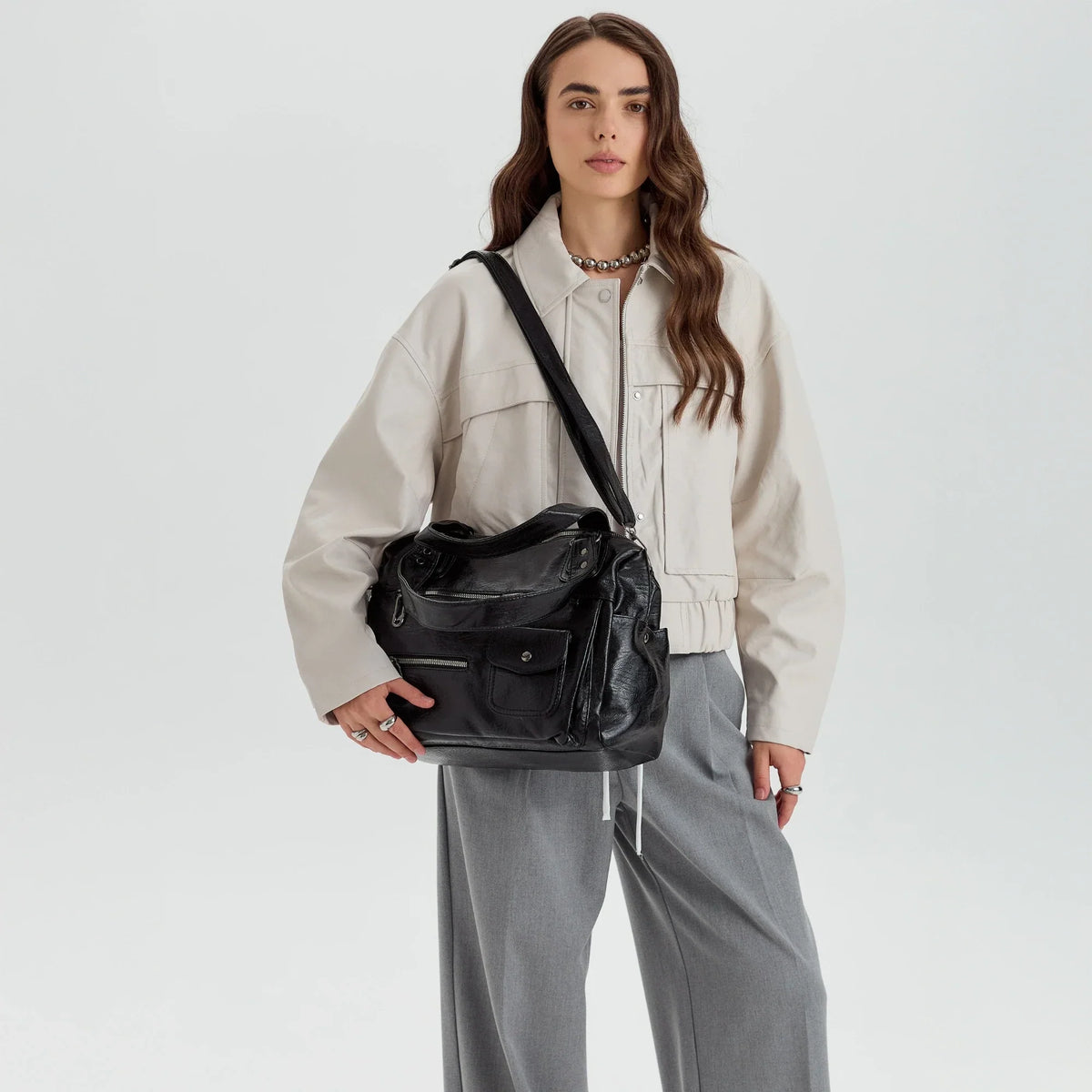 Sac bandoulière en simili cuir à deux compartiments