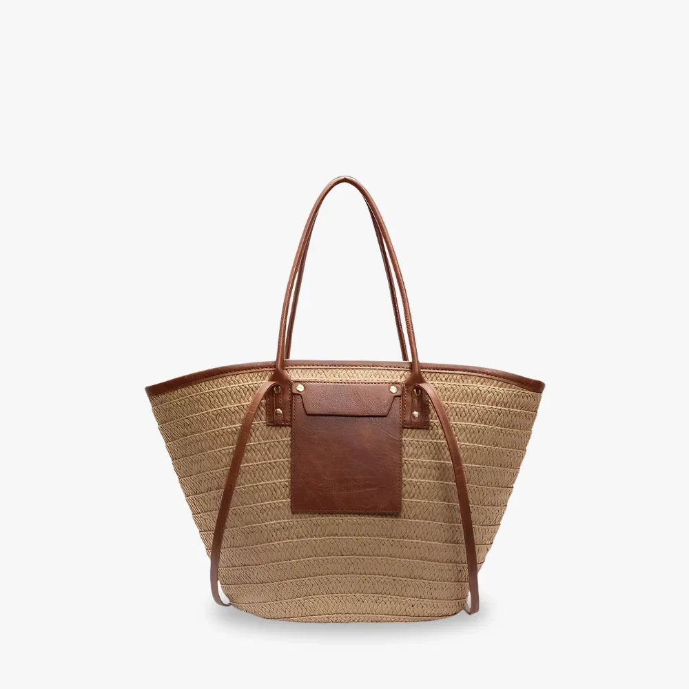 Sac cabas tressé en paille à double anse