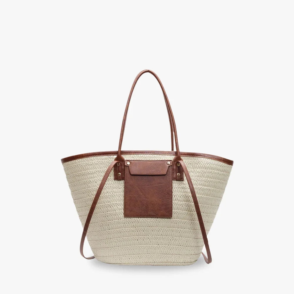 Sac cabas tressé en paille à double anse