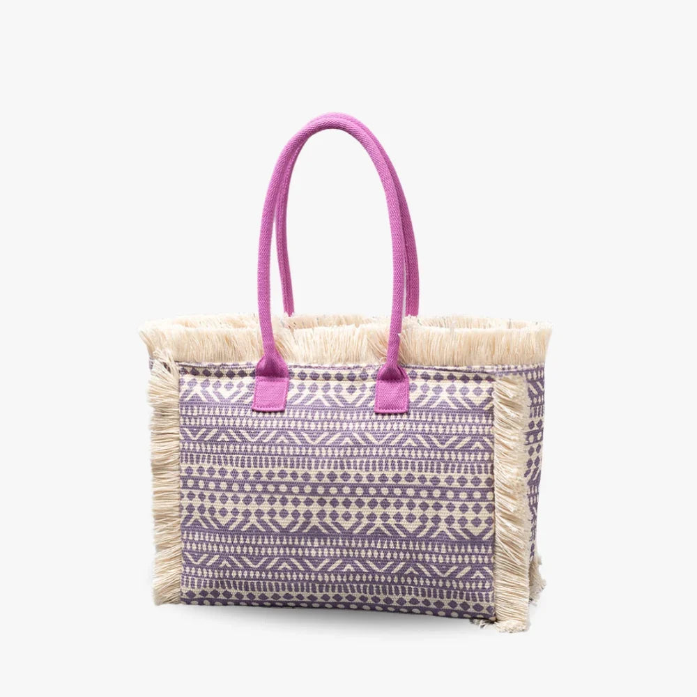 Sac cabas en toile texturée à motifs colorés