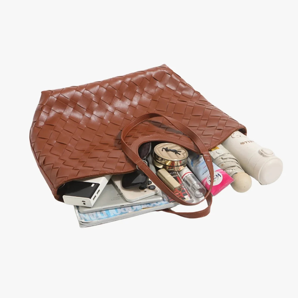Sac cabas tressé en simili cuir avec pochette