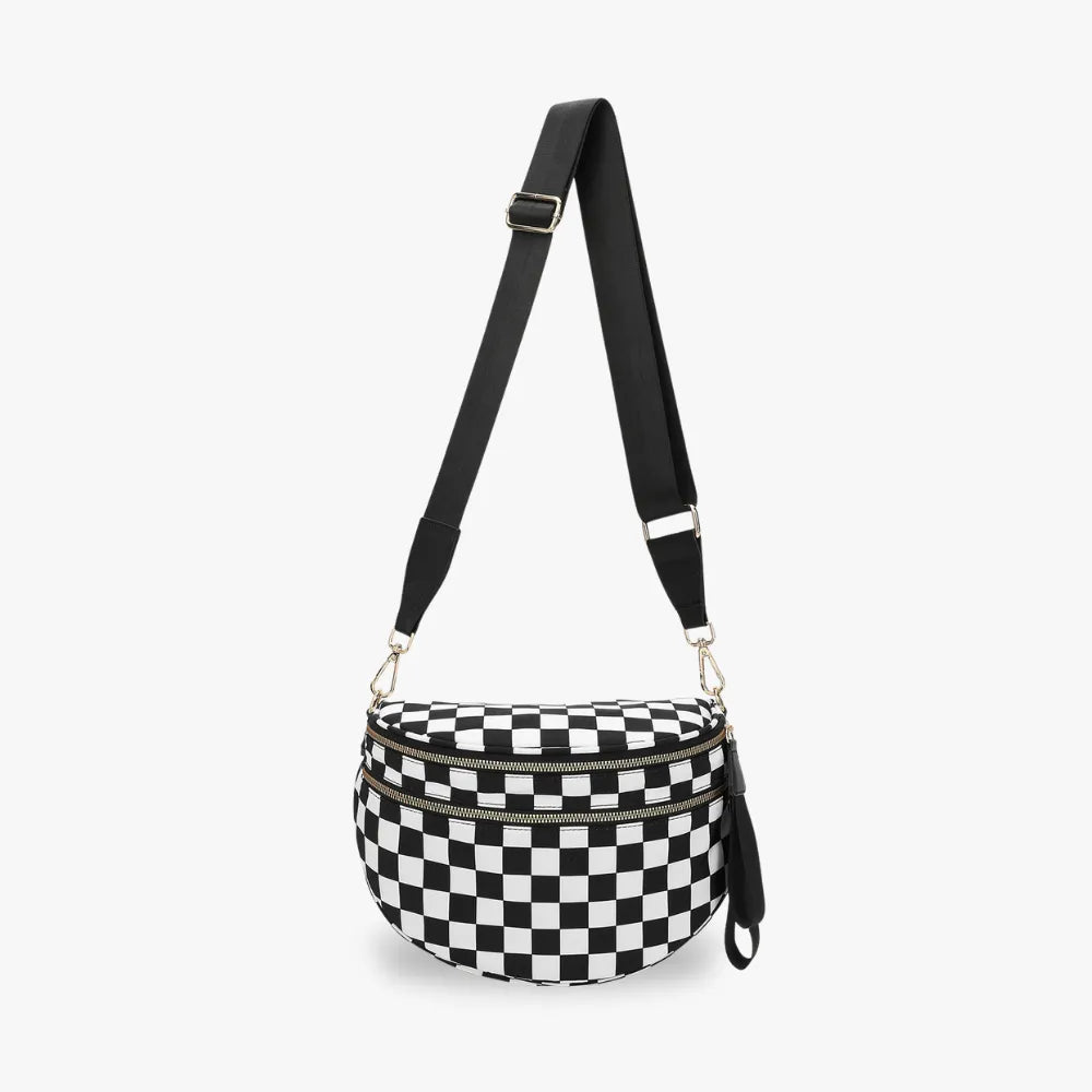 Sac bandoulière à damier en nylon déperlant