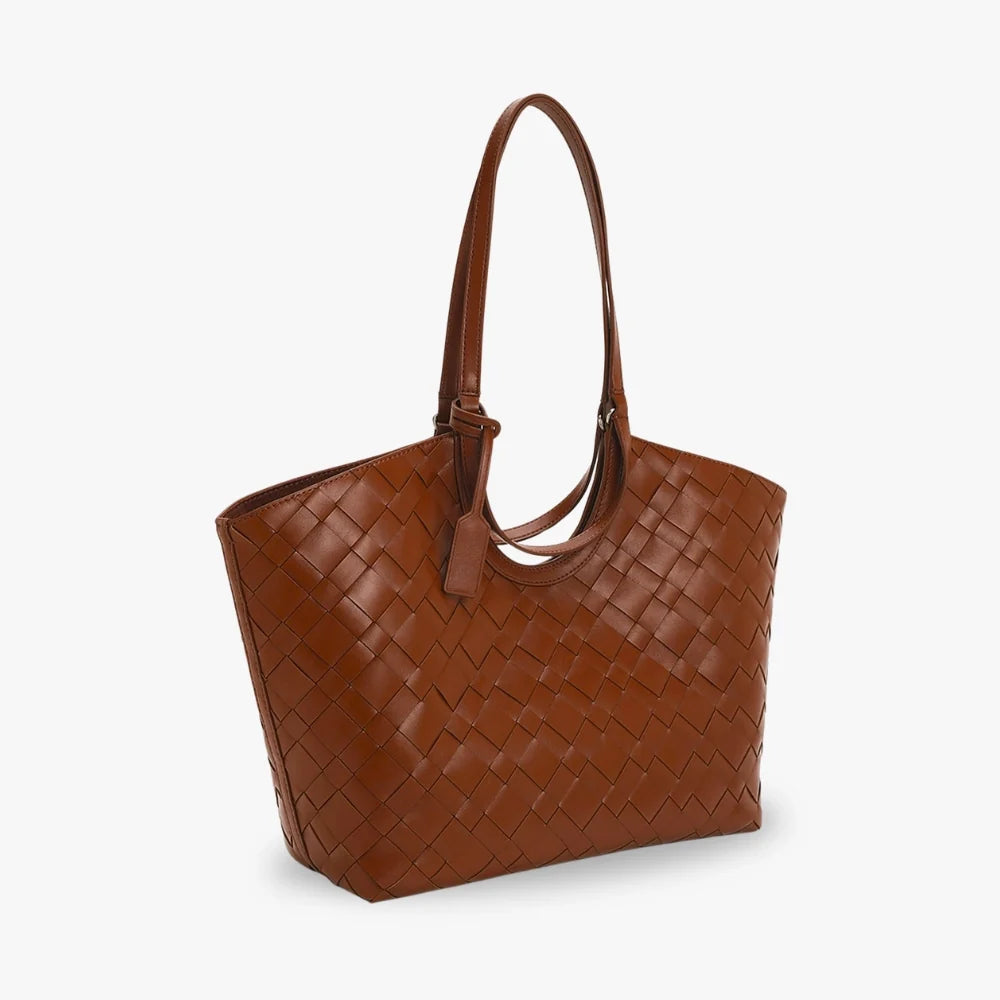 Sac cabas tressé en simili cuir avec pochette
