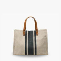 Sac cabas en toile texturée à anse en simili cuir
