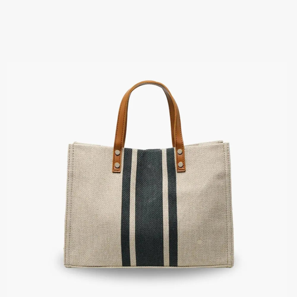 Sac cabas en toile texturée à anse en simili cuir