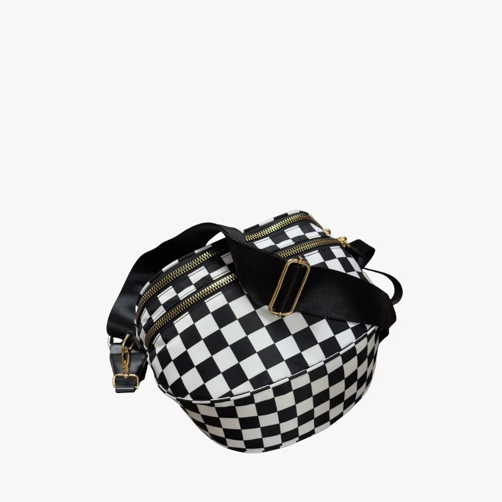 Sac bandoulière à damier en nylon déperlant